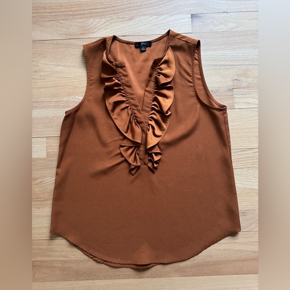 J Crew Silk Camisole with Ruffle - Copper - Size Medium